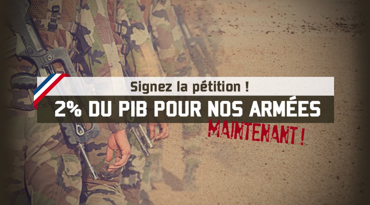 🔴 Portons la budget de nos Armées à 2% du PIB, dès maintenant !

Signez notre pétition 👉🏻 frontnational.com/2-du-pib-pour-… #BudgetDéfense