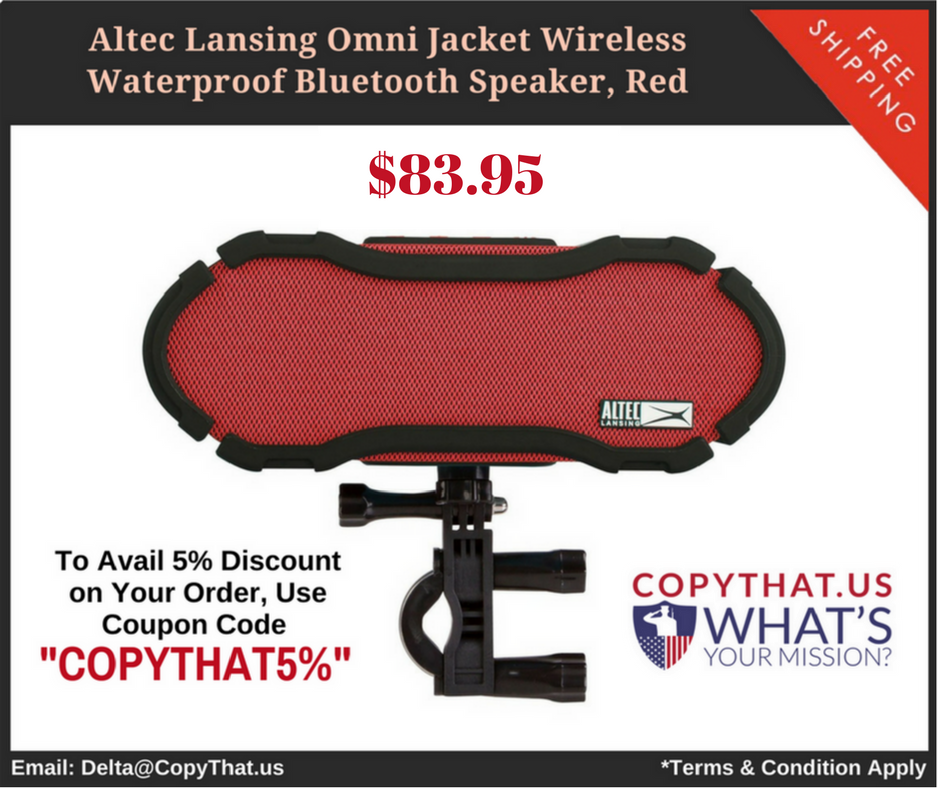 Copy_That_US's tweet image. Altec Lansing Omni Jacket Wireless Waterproof #BluetoothSpeaker, Red #WaterproofSpeaker #AltecSpeaker copythat.us/altec-lansing-…