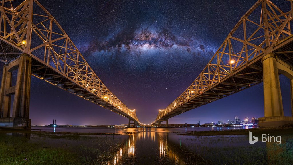The Crescent City Connection bridges cross the Mississippi River in New Orleans, Louisiana. Bing.com