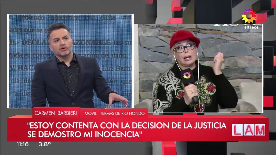 "Estoy contenta con la decisión de la Justicia porque se demostró mi inocencia", nos cuenta <a href="/Carmen_LaLeona/">Carmen Luz Barbieri</a> en #LAM