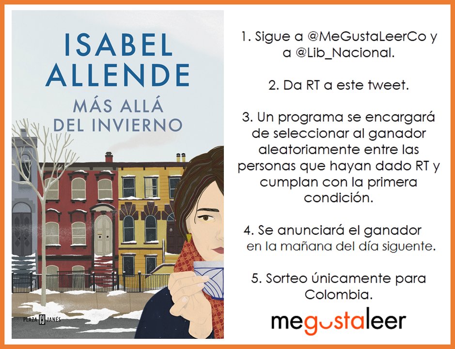 Penguinlibrosco's tweet photo. #UnLibroPorDía RT y seguir a @MeGustaLeerCo y @Lib_Nacional para ganar #MásAlláDelInvierno de Isabel Allende. https://t.co/mFZF7mSscK