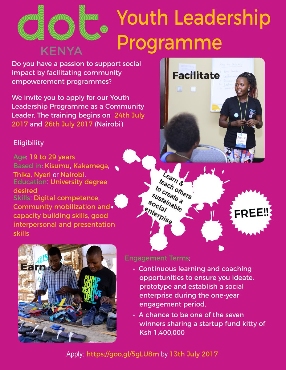 DOTKenya's tweet photo. Two days left to apply for the Youth Leadership Programme!
Hurry and apply to join this great movement of #DOTyouth https://t.co/8Btca3wSRb