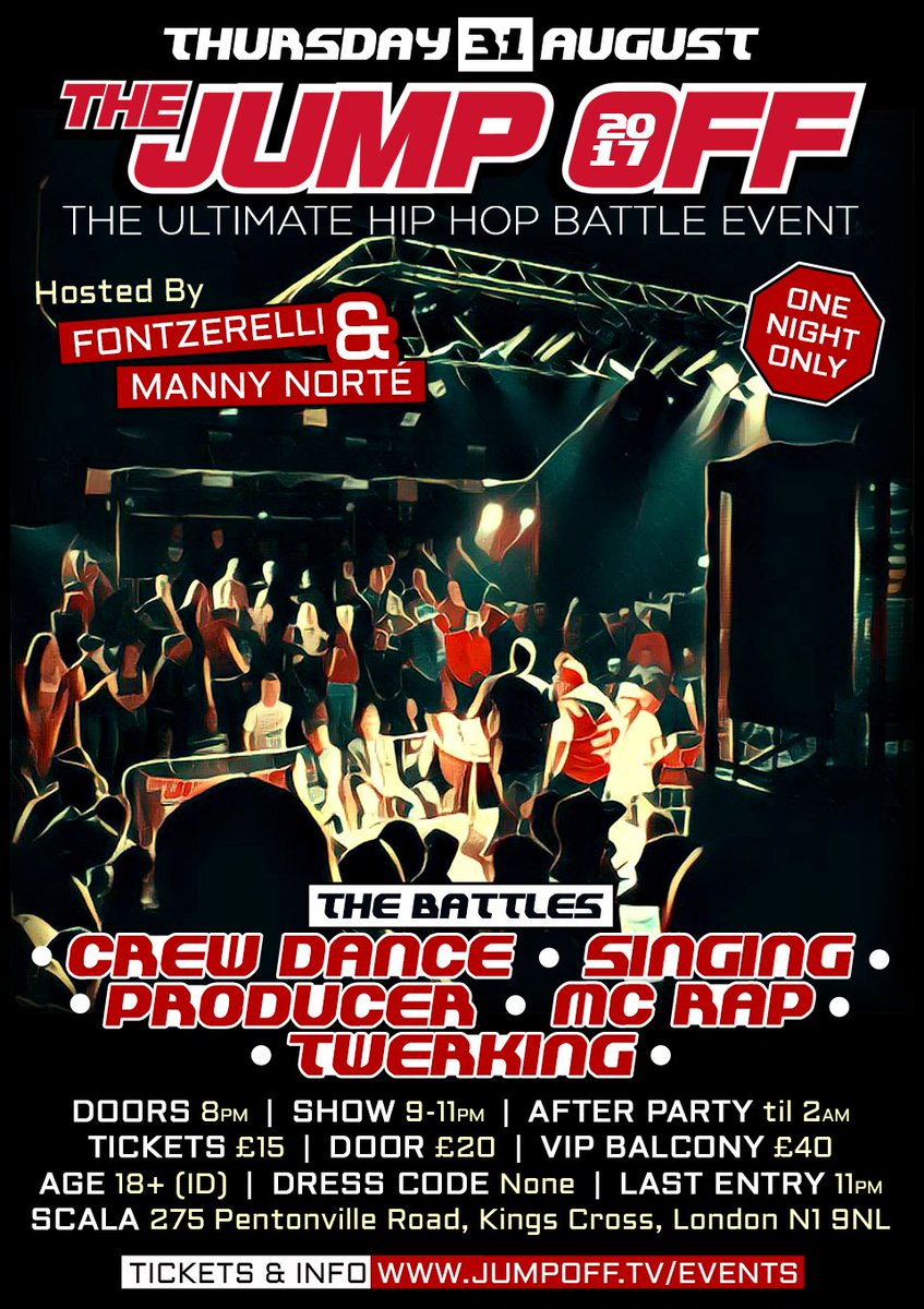 ONLY 1 JumpOff event this yr! Thu 31st August <a href="/ScalaLondon/">Scala</a> hosted by <a href="/ItsFontzerelli/">ReLLi</a> <a href="/MannyNorte/">Manny Norté</a> Tix jumpoff.tv/events