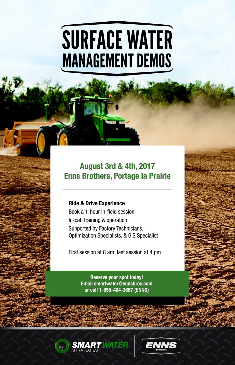 Enns Brothers Water Management Clinics - Portage la Prairie. Register for training day. Book a drive experience ditching and land leveling.