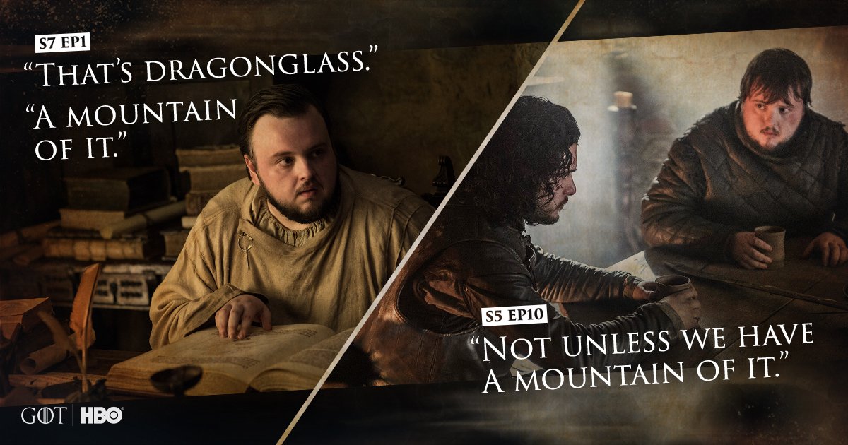 GameOfThrones's tweet image. "That's Dragonglass."
Take a closer look at Sam's Citadel book in this #GameofThrones Season 7 #ThronesThrowback: itsh.bo/2u2gk7S