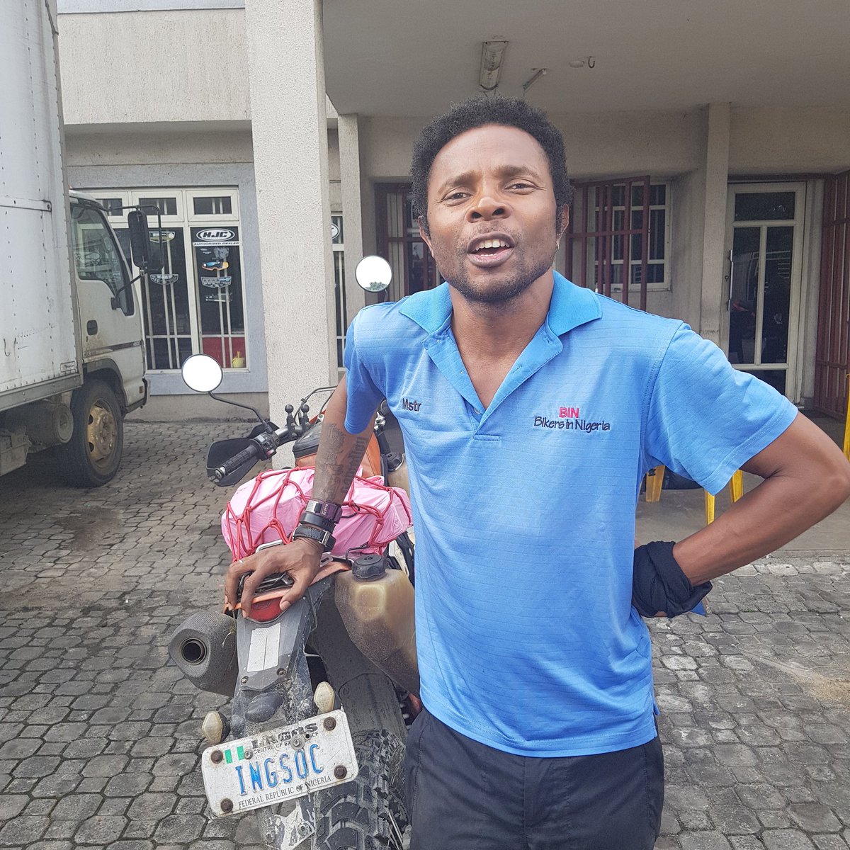 FuadXIV's tweet photo. This man, Inyang, rode from Nigeria to Austria. 32 days. He's planning a ride to the Middle East. #Pulse36 #movewithaccess #samsungs8plusng https://t.co/7c8sZ31Fld