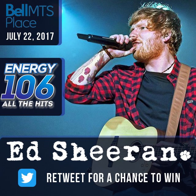 energy106fm's tweet image. Retweet this post for your chance to win 2 tickets to Ed Sheeran. Winner will be announced on Wednesday July 19th at 10 am on Twitter.