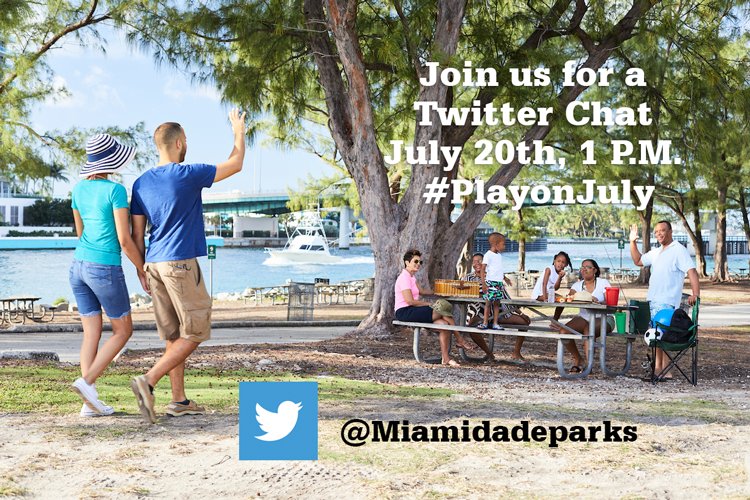 MiamiDadeParks's tweet photo. Come gather on Twitter. Use #PlayonJuly and join us for a Twitter Chat - Thursday, July 20, at 1pm. https://t.co/m2cVb47F9d