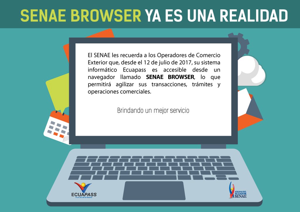 SENAE_Aduana's tweet photo. ¡AHORA! #SENAEBrowser te permite ingresar con más facilidad al #Ecuapass Descárgalo aquí -> https://t.co/3ODGhW0fo8 https://t.co/b15E6W8Wxf