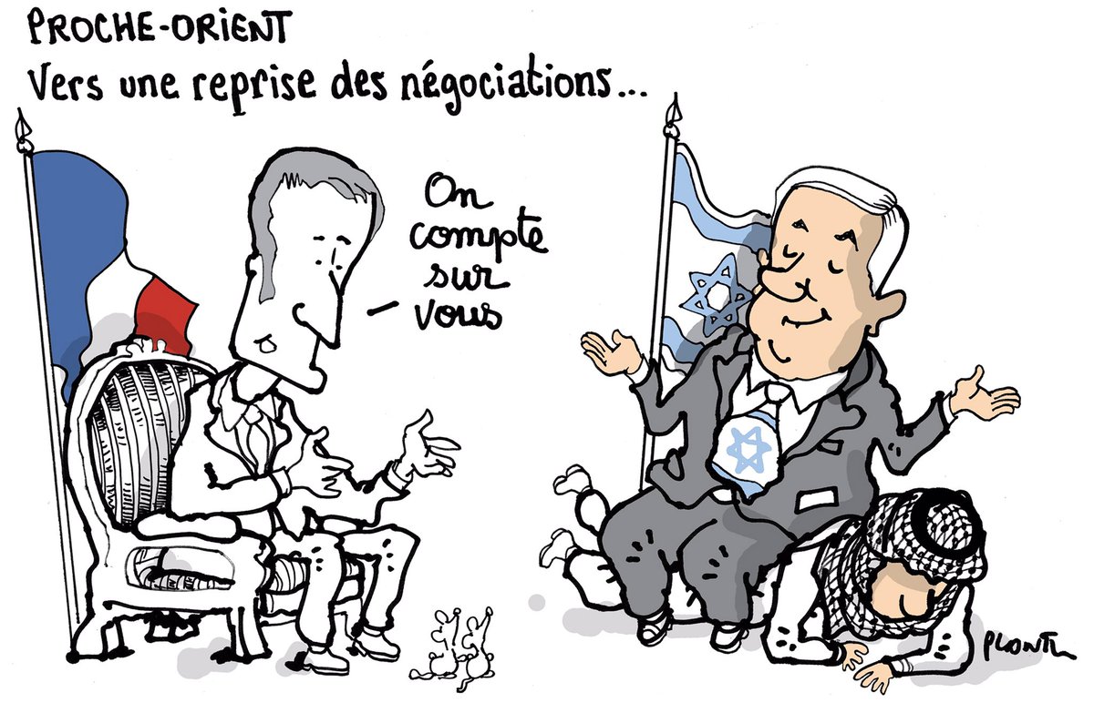 PROCHE-ORIENT: le premier ministre israélien Benyamin Netanyahou à Paris. Vers une reprise des négociations... le dessin du Monde.