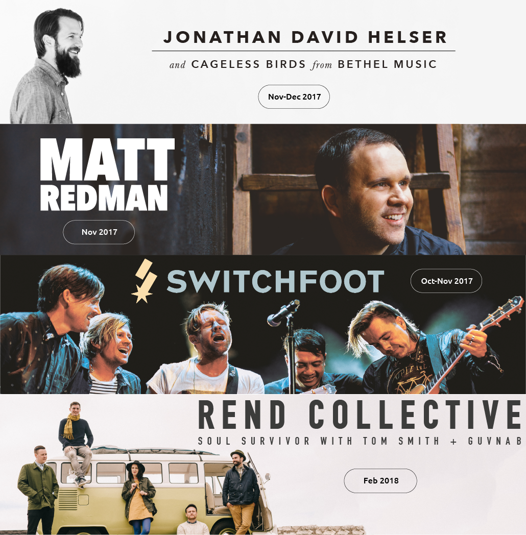 Just a few of the names that we've got tours lined up with over the next 6 months!  Full list of events and tickets: bigchurchlive.com