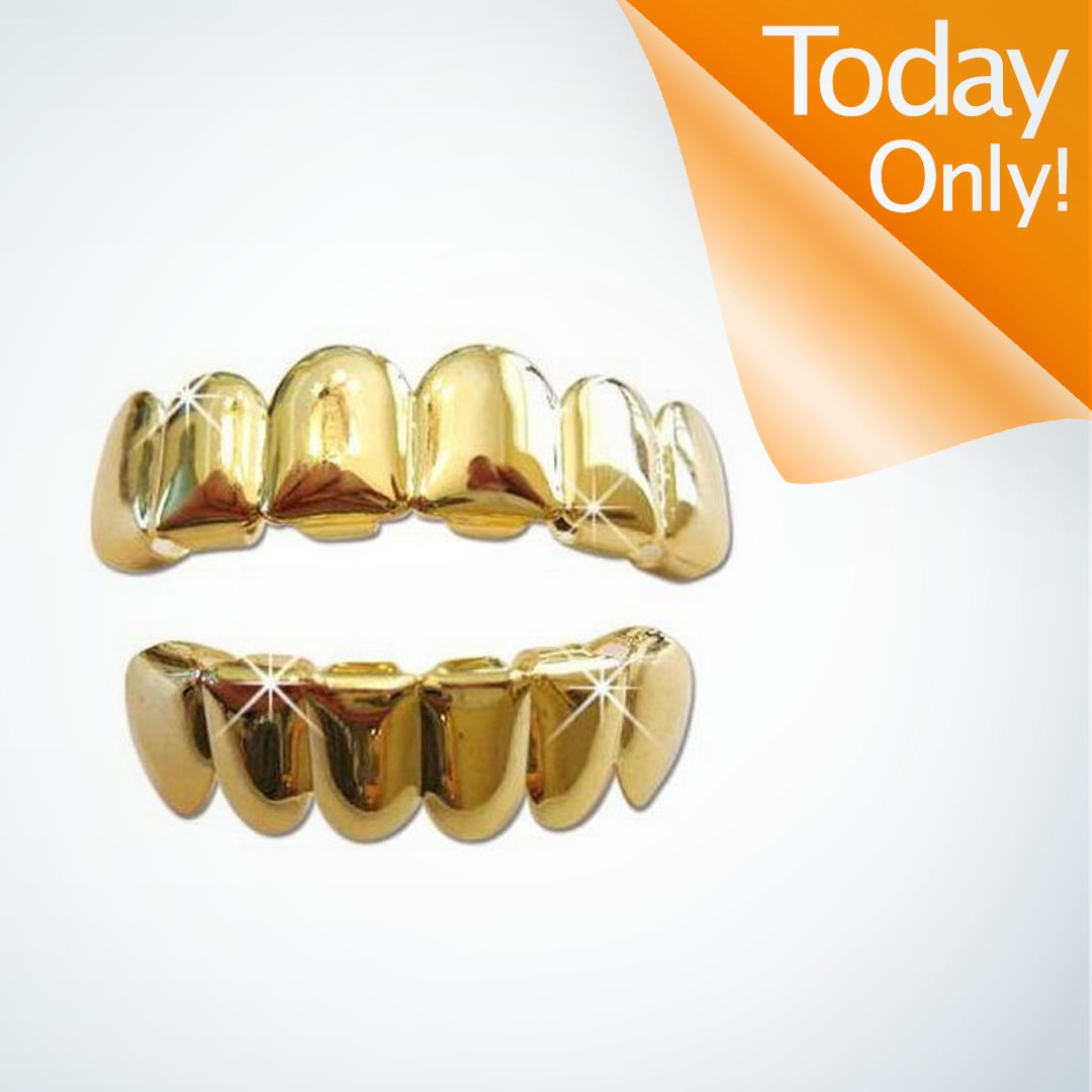 amazon's tweet photo. Yellow Gold-Tone Hip Hop Removeable Mouth Grillz Set Player Style - Shop Now! https://t.co/ZxCeUA5njr https://t.co/oo4XHZT7H3