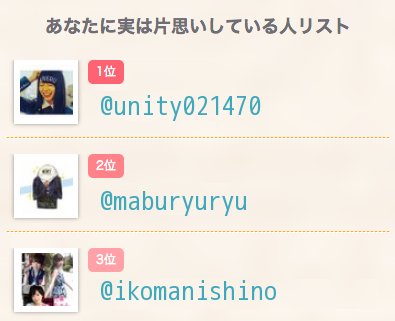 あなたに実は片思いしている人リスト 1位@unity021470 みんなで診断！