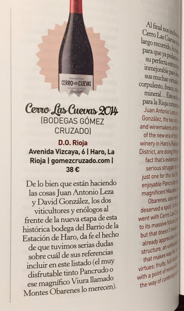 #CerroLasCuevas, un perfil de vino "camino para la Rioja contemporánea" definen <a href="/Albertoasturian/">Alberto Fernández Bombín</a> y <a href="/rodrigovarona/">Rodrigo Varona</a> en guía <a href="/TapasMagazine/">tapasmagazine</a>