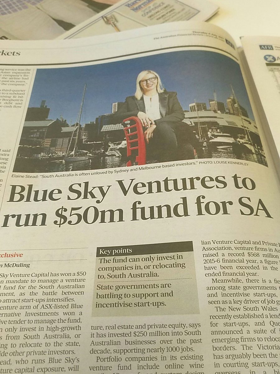 thisistomellis's tweet photo. Hey there @blueskyfunds and @ElaineStead . @AFR looking forward to seeing the outcomes #startupaus https://t.co/cKBQwgouLT