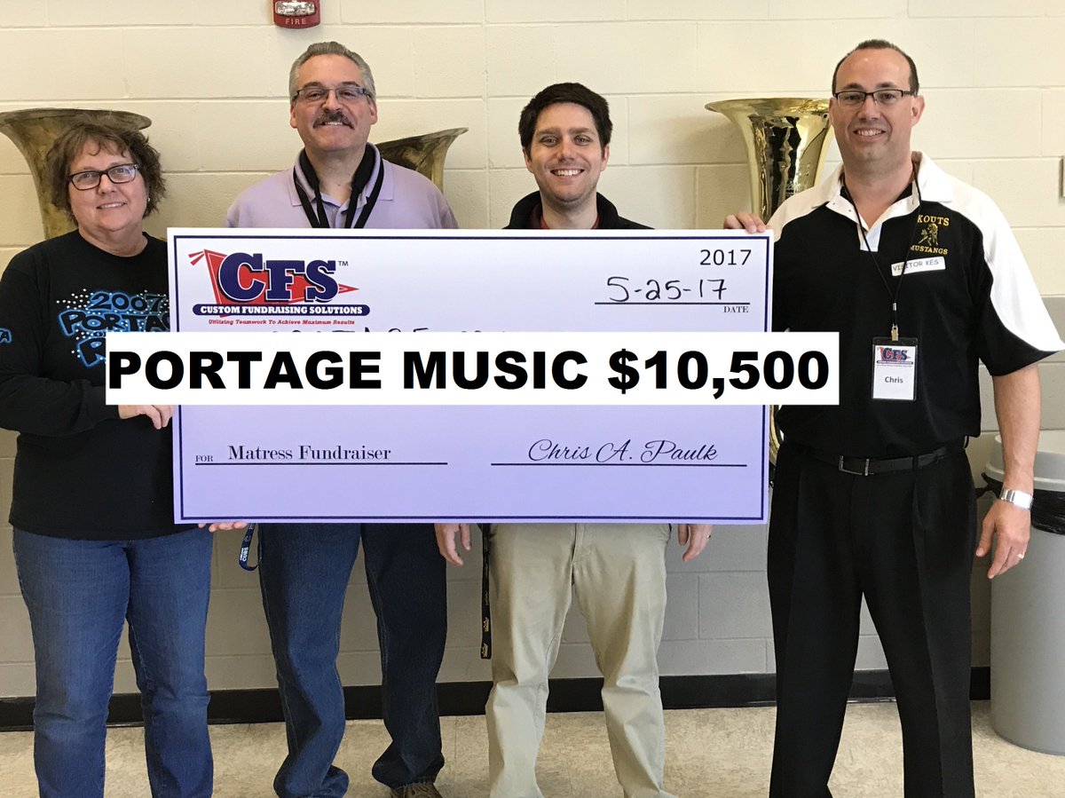 CFScorporate's tweet photo. Portage Music Boosters just raised $10,500 at their Mattress Fundraiser with @cfsnwin! Welcome to the $10k+ Club! @portagebands https://t.co/r7wcdfG1ML