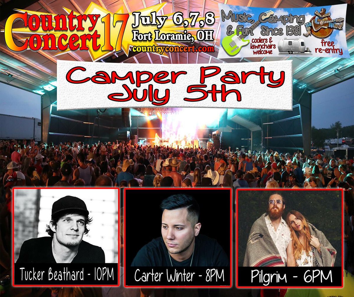 countryconcert's tweet photo. Hey early Campers 😎Get your Thurs or 3Day Wristbands &amp; Campground wristbands on  #CamperParty @Pilgrim_Life @CarterWinter @TuckerBeathard https://t.co/OXQ3uat0XI