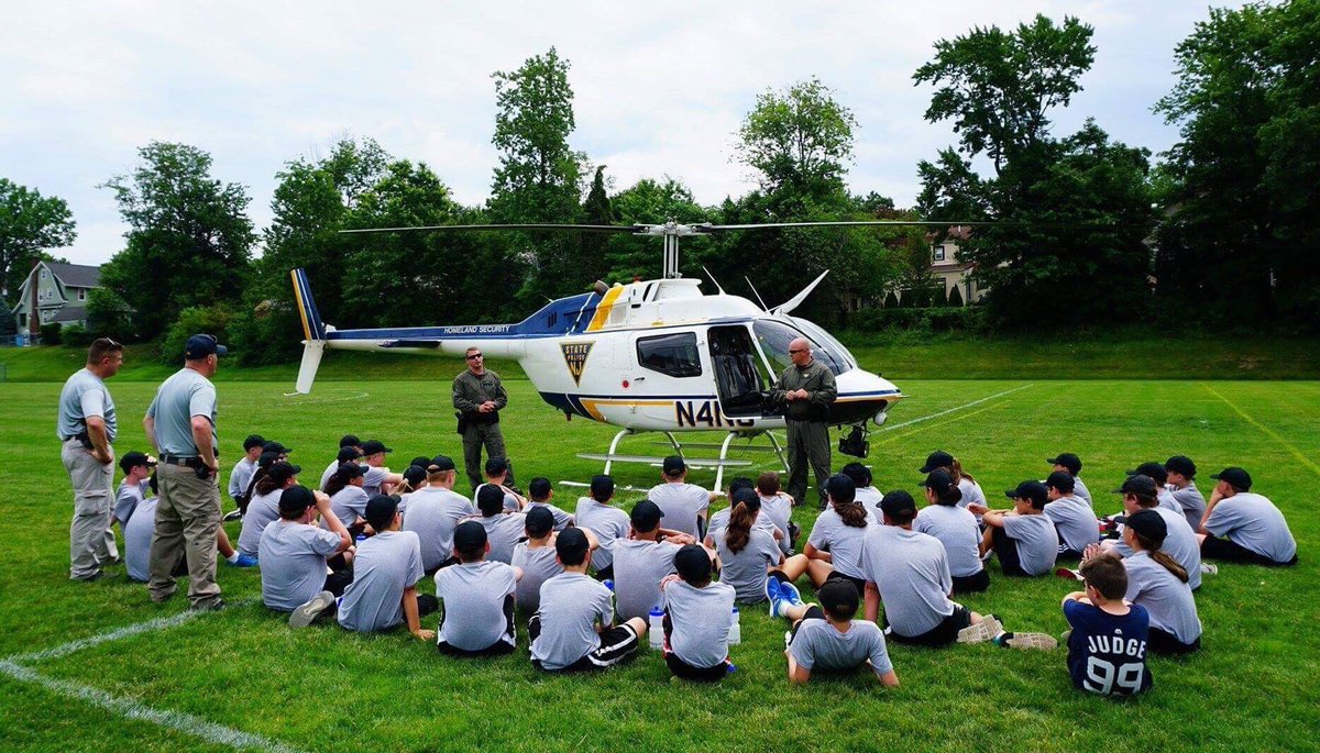 Troops from our Aviation Unit dropped in on the boys &amp; girls of the River Dell Junior Police Academy! Get it? Dropped in... #dadjokes