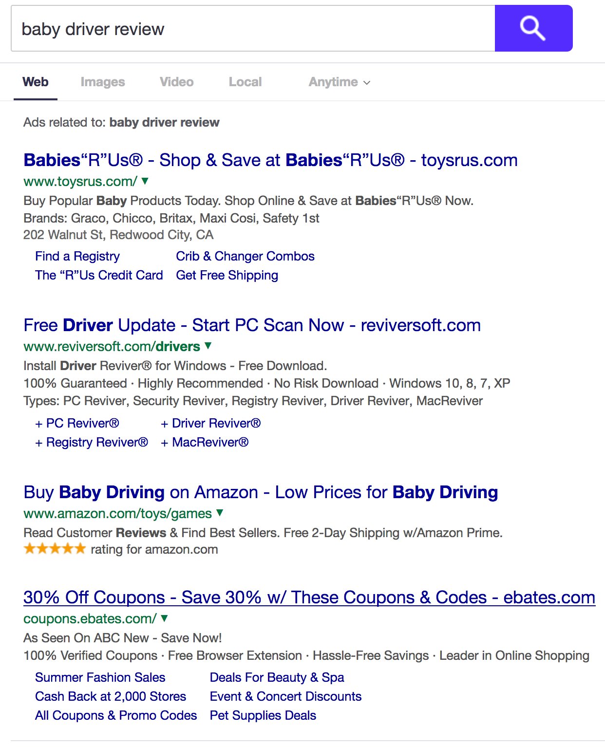Stephen Shankland On Twitter What Terrible Irrelevant Search Ads At Yahoo Baby Driver Review Is Not Rocket Science By Today S Search Query Standards Https T Co Fea41bkrod