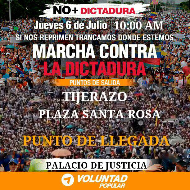 IsaacPerezYunis's tweet photo. #Carabobo este #6Jul 10AM todos a la #MarchaContraLaDictadura si nos reprimen tranquemos donde estemos. #NoMasDictadura https://t.co/cmY9vhaSeW