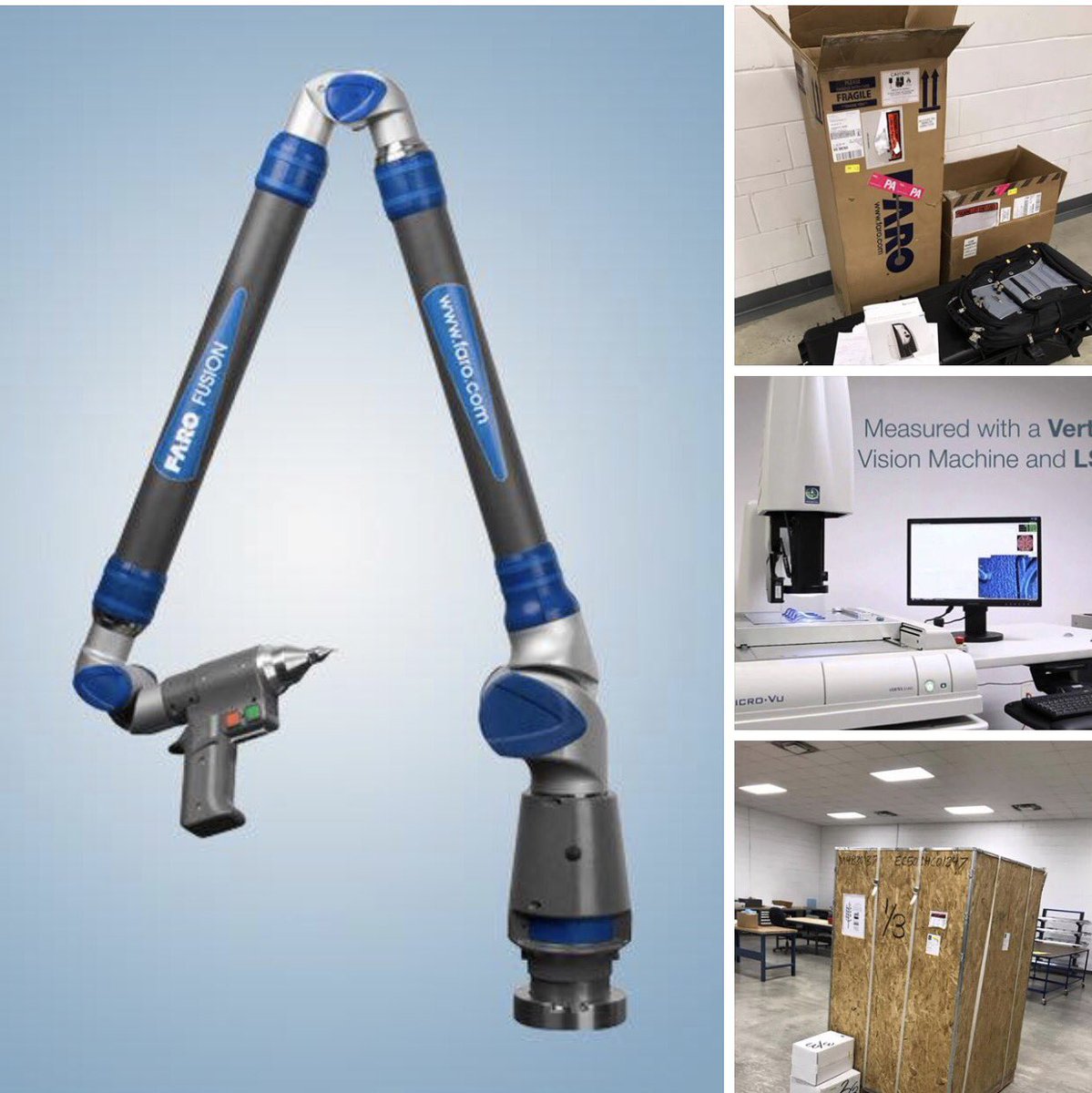 KencoaAerospace's tweet photo. Team getting excited about quality department expansions... just received boxes of our new FARO portable arm &amp; MicroVue vision system! https://t.co/1SlJid29RO