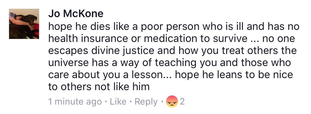 Joshua__Nash's tweet photo. Huge Hillary supporter Jo McKone says this about Rep. Steve Scalise: “hope he dies like a poor person who is ill...”. 

.@Cernovich https://t.co/6tQZ0r1D7K