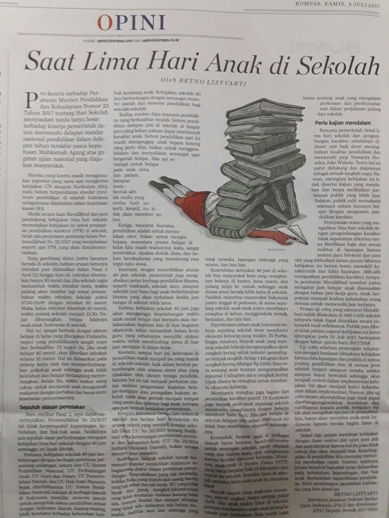 RetnoListyarti's tweet photo. Opini tulisan saya di Kompas cetak,  kamis 6 Juli 2017,  smg dpt jd maaukan @Kemdikbud_RI dan  @jokowi https://t.co/7ie4A91tZa