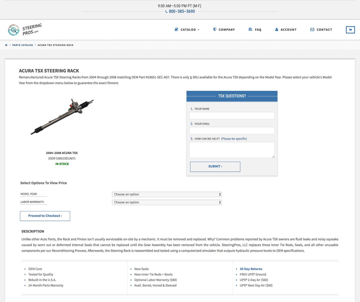 Adding "Contact Forms" to product pages to reduce the bounce rate and Cart abandonment, plus a 9% price reduction on most Steering Racks. 🤞