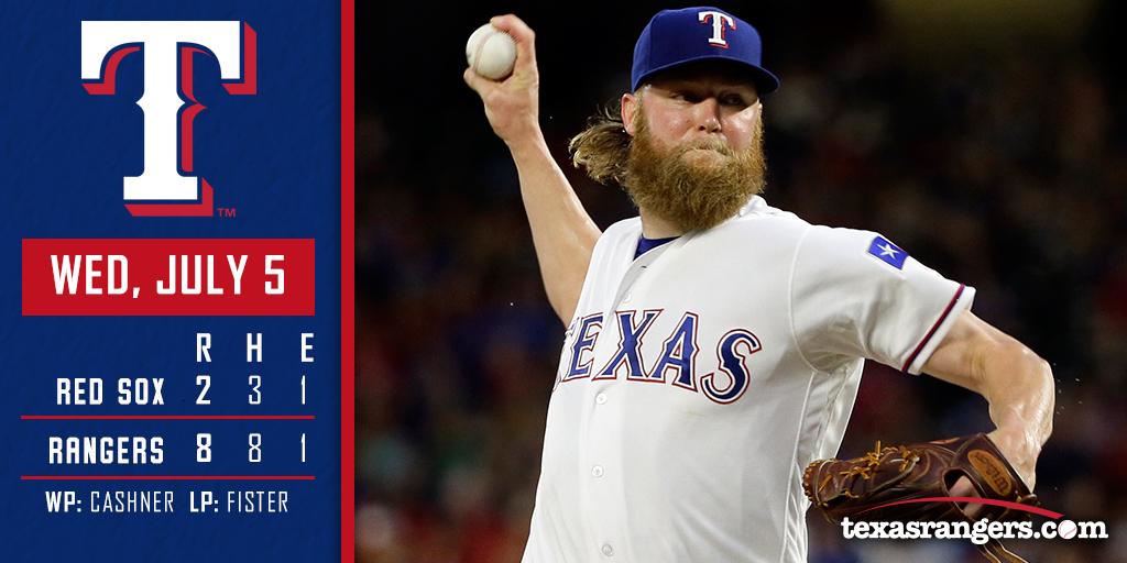 Rangers's tweet photo. Andrew Cashner hurls seven strong innings as Rangers down the Red Sox. https://t.co/FiCw5r7Q54 #LetsGoRangers https://t.co/c1udfIMZuI