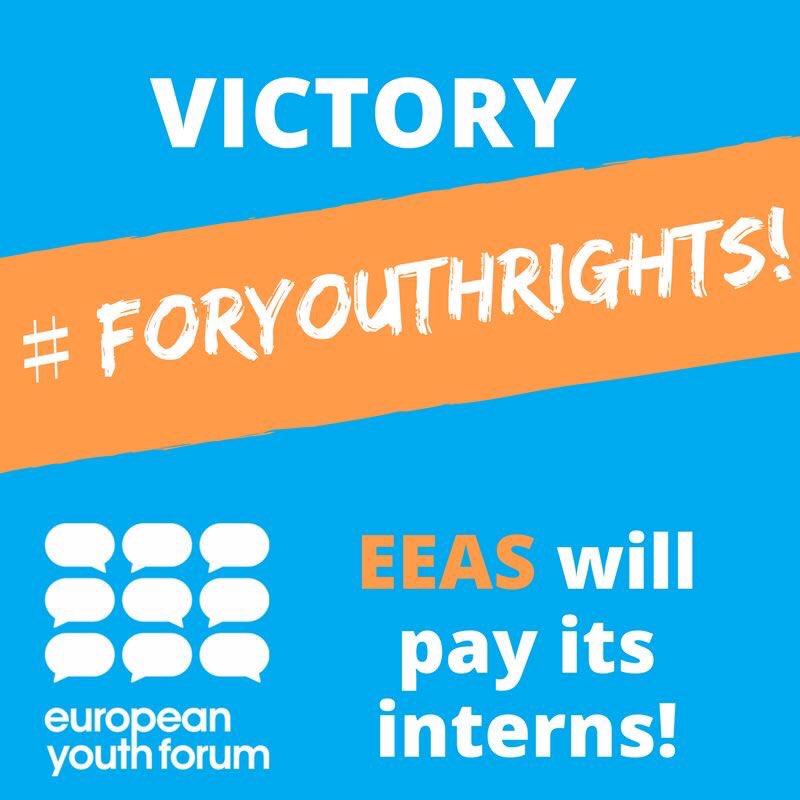Thank you <a href="/FedericaMog/">Federica Mogherini</a> 4 standing up for the rights of young people &amp; abolishing unpaid internships in <a href="/eu_eeas/">European External Action Service - EEAS 🇪🇺</a>. <a href="/Youth_Forum/">European Youth Forum</a> says you rock!
