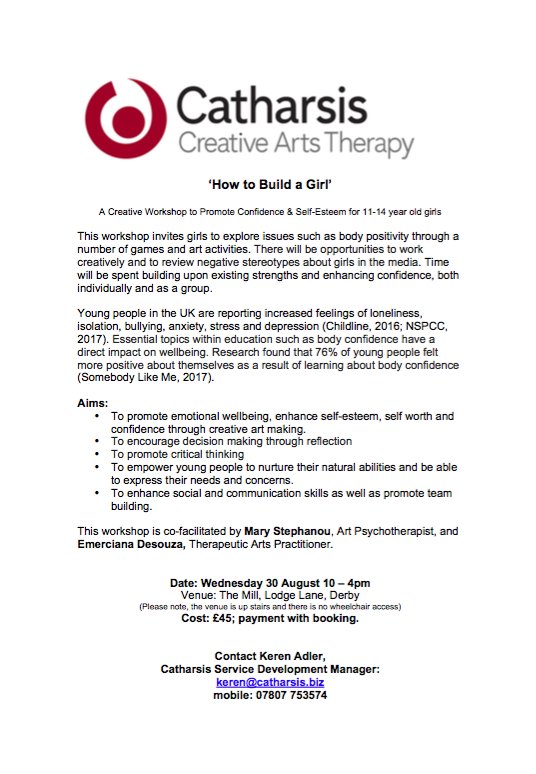 Excited to share 'How To Build a Girl' session aimed at girls (11-14) this summer! @CMS_Britain <a href="/catharsisbiz/">Catharsis - Creative Arts Therapy</a> #BodyPositivity #Empowerment
