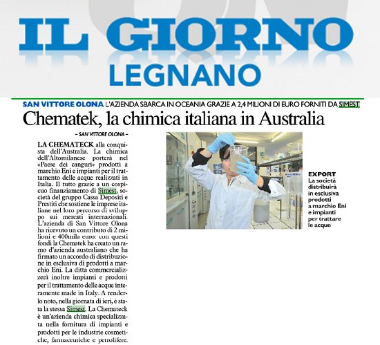 SIMEST_IT's tweet photo. L’ #internazionalizzazione fa bene: @chematek con noi dalla Lombardia all’ #Australia lo dice il @qn_giorno di oggi. #promuoviamoilfuturo https://t.co/PuLG2R8HhW