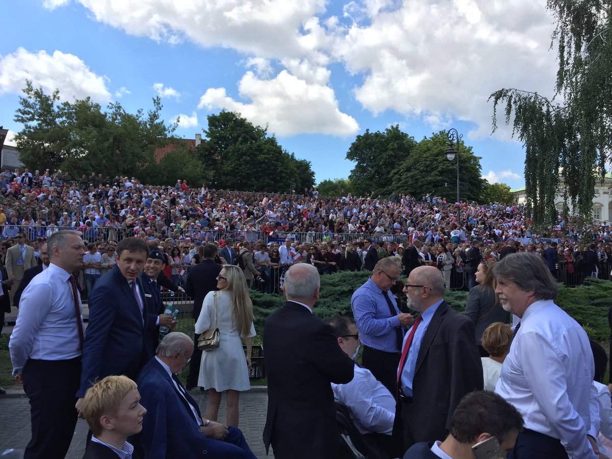 Awaiting <a href="/POTUS/">President Donald J. Trump</a> to give his speech outside Polish Supreme Court in #Warsaw.