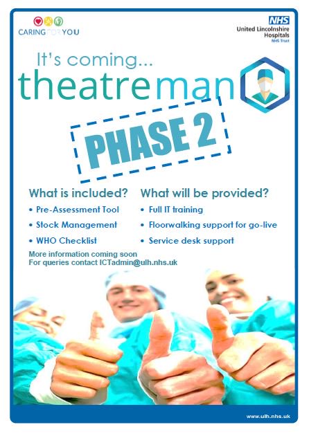 ULHT_Digital's tweet photo. Attention Theatres and Pre-Assessment Staff! Phase 2 of the Theatreman IT system will be implemented soon. More information to follow... https://t.co/4wTyz8mBMl