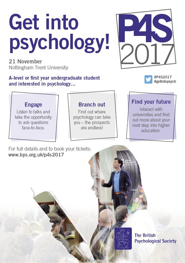 BPSStudent's tweet image. A-level or 1st year undergraduate student and interested in Psychology? Find out more about #P4S Nottingham #psy4stu ow.ly/Q3kK30cBQ9d