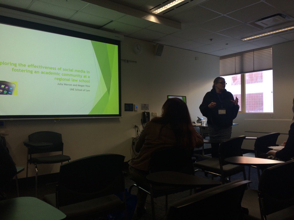 ALTAConf2017's tweet photo. Julia Warren exploring the effectiveness of social media in fostering an academic community at a regional law school https://t.co/wnu2MbqJsN