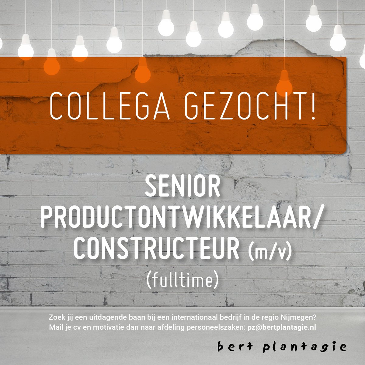 We’re hiring! Ben jij onze nieuwe senior productontwikkelaar/constructeur? ow.ly/4C6a30do3Vr #bertplantagie #vacature #jobsearch