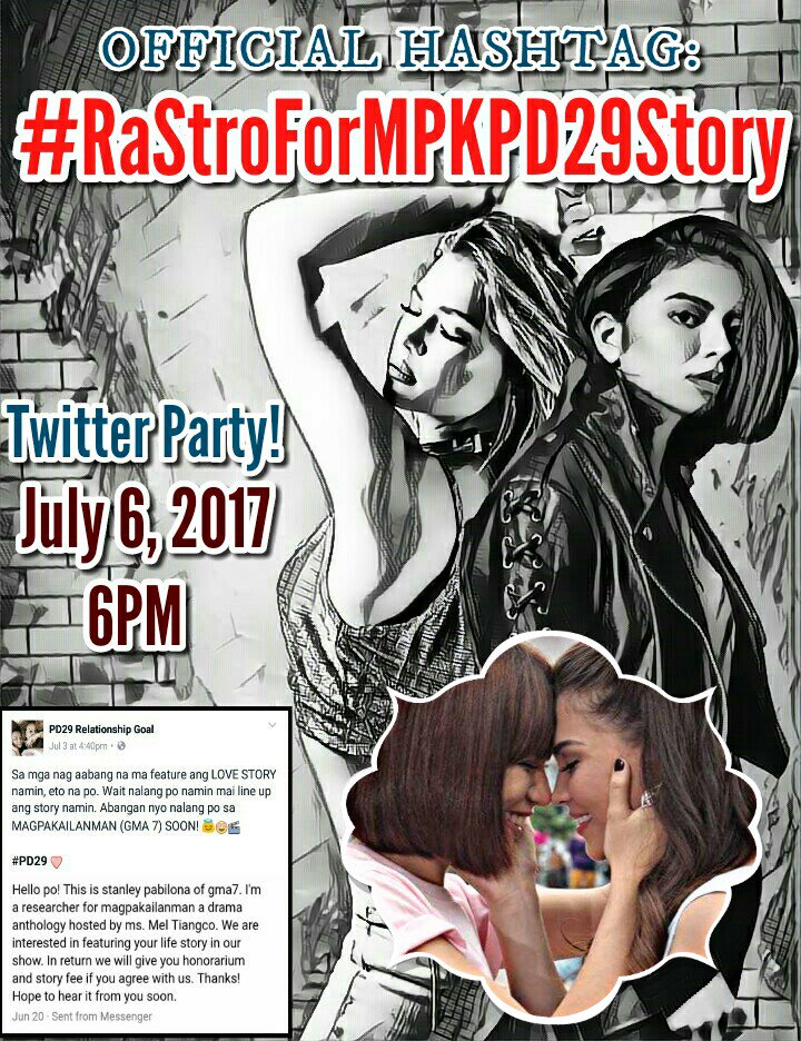 OfficialRastroR's tweet photo. Twitter party later at 6PM mga kapanalig! ♡ Don't forget to tag @gmanetwork @Magpakailanman7 👌 @TBahayOfficial  #RaStroForMPKPD29Story https://t.co/a30NuytYoZ