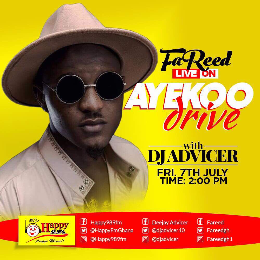 TeamFaReed's tweet photo. Hiphop alhaji @FaReedGh will join @djadvicer10 on @HAPPY989FM Tomorrow dont miss as they host the #Ayekoodrive show #BambaRecords https://t.co/dNdaJCOcb6