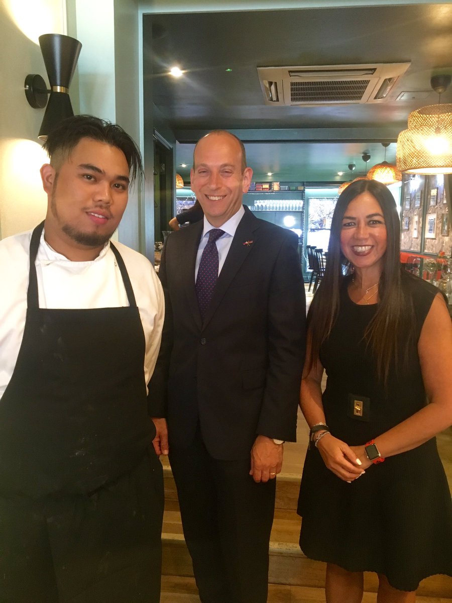 romulolondon's tweet photo. Chef Lorenzo Maderas &amp; @rowenalondon welcome Ambassador Designate to the #Philippines H.E. Ambassador @DanielPruce to Romulo Cafe yesterday. https://t.co/9pZpjNWd8Q