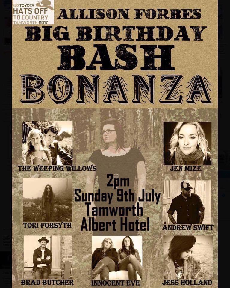 weepinwillows's tweet photo. Our 3rd show for #HatsOff2017 is @allison_forbes Big Birthday Bash Bonanza at @thealberthotel on Sun 9/7 from 2pm! 🎶👍 #HOTC2017 #TamworthNSW https://t.co/H5z2qROKpK