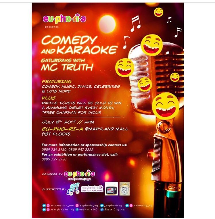 marylandmall's tweet photo. Comedy and karaoke @euphoria_ng this Saturday by 2pm #mctruth #funtimes #euphoria #marylandmall https://t.co/wkBfx4PTVT
