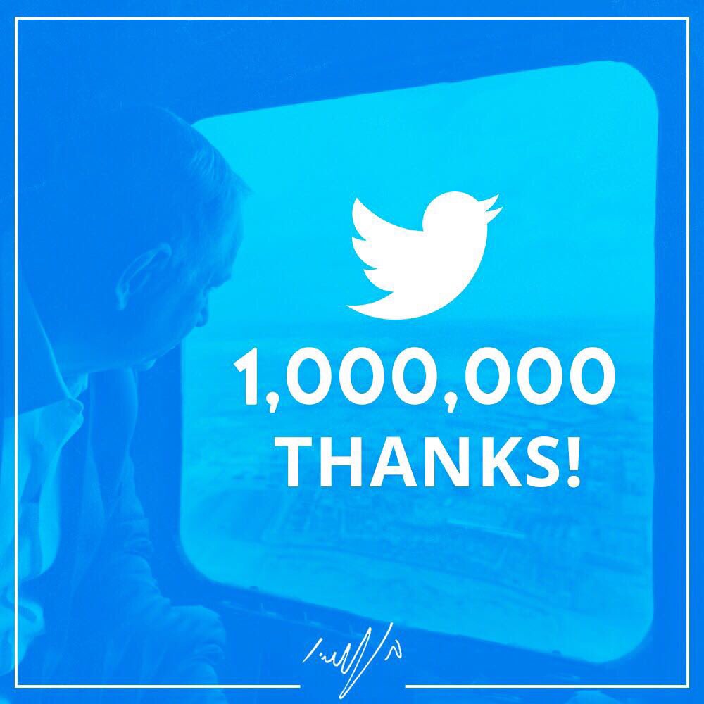 netanyahu's tweet photo. I have reached one million followers on Twitter. Thank you all! https://t.co/SdDK3SQzWC