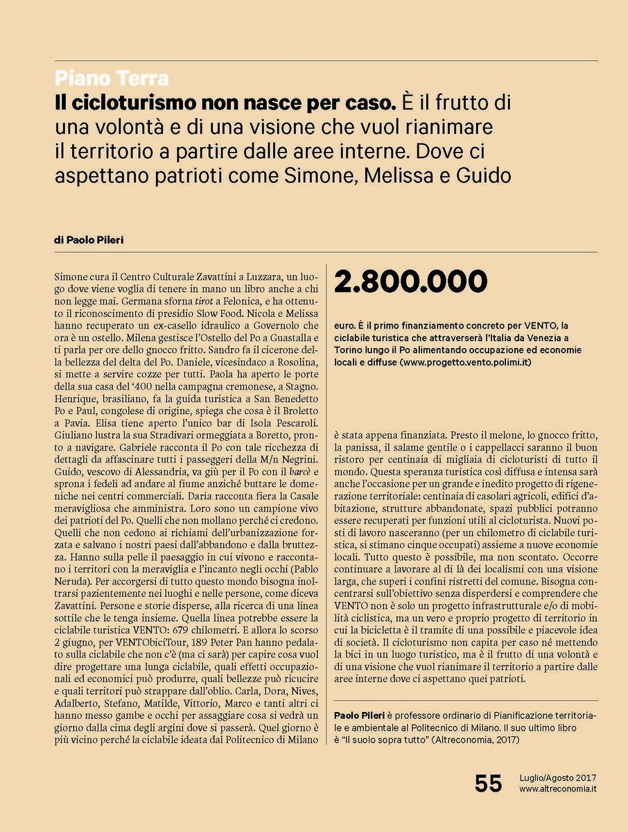 Il cicloturismo non nasce per caso. <a href="/altreconomia/">Altreconomia</a> #pianoterra #cicloturismo #lavoro #occupazione #areeinterne #territorio #vento #Bici