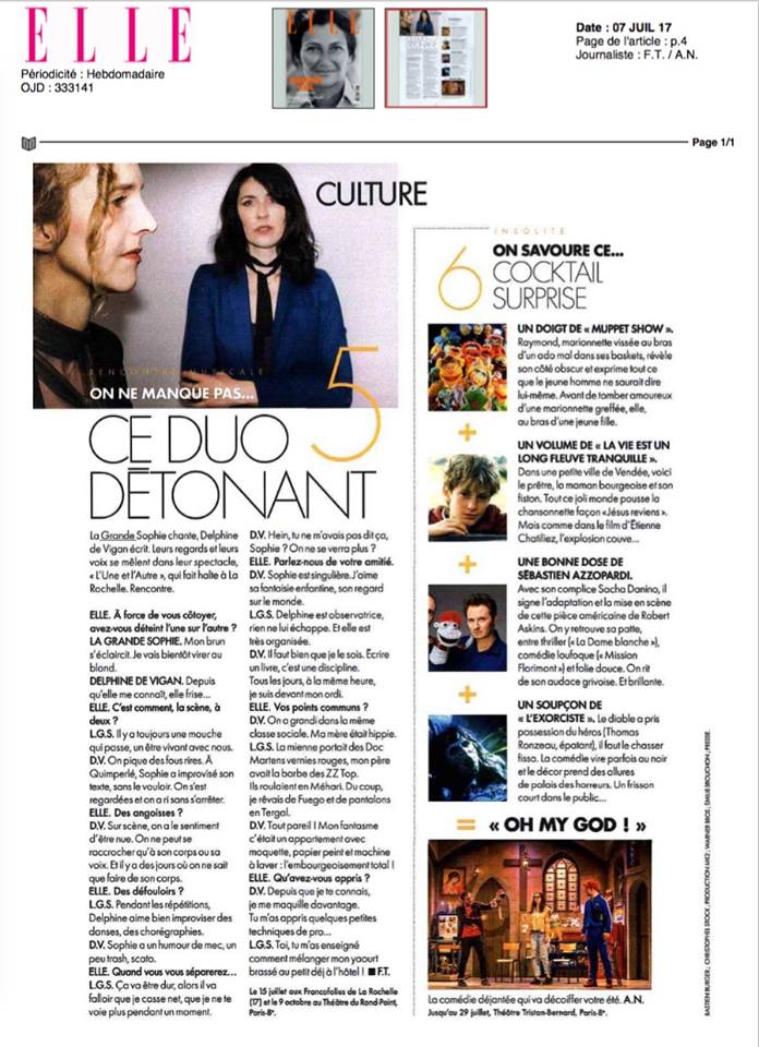 L'Une et l'Autre - lecture musicale par <a href="/LaGrandeSophie/">La Grande Sophie</a> et #DelphinedeVigan - dans <a href="/ELLEfrance/">ELLE</a>
