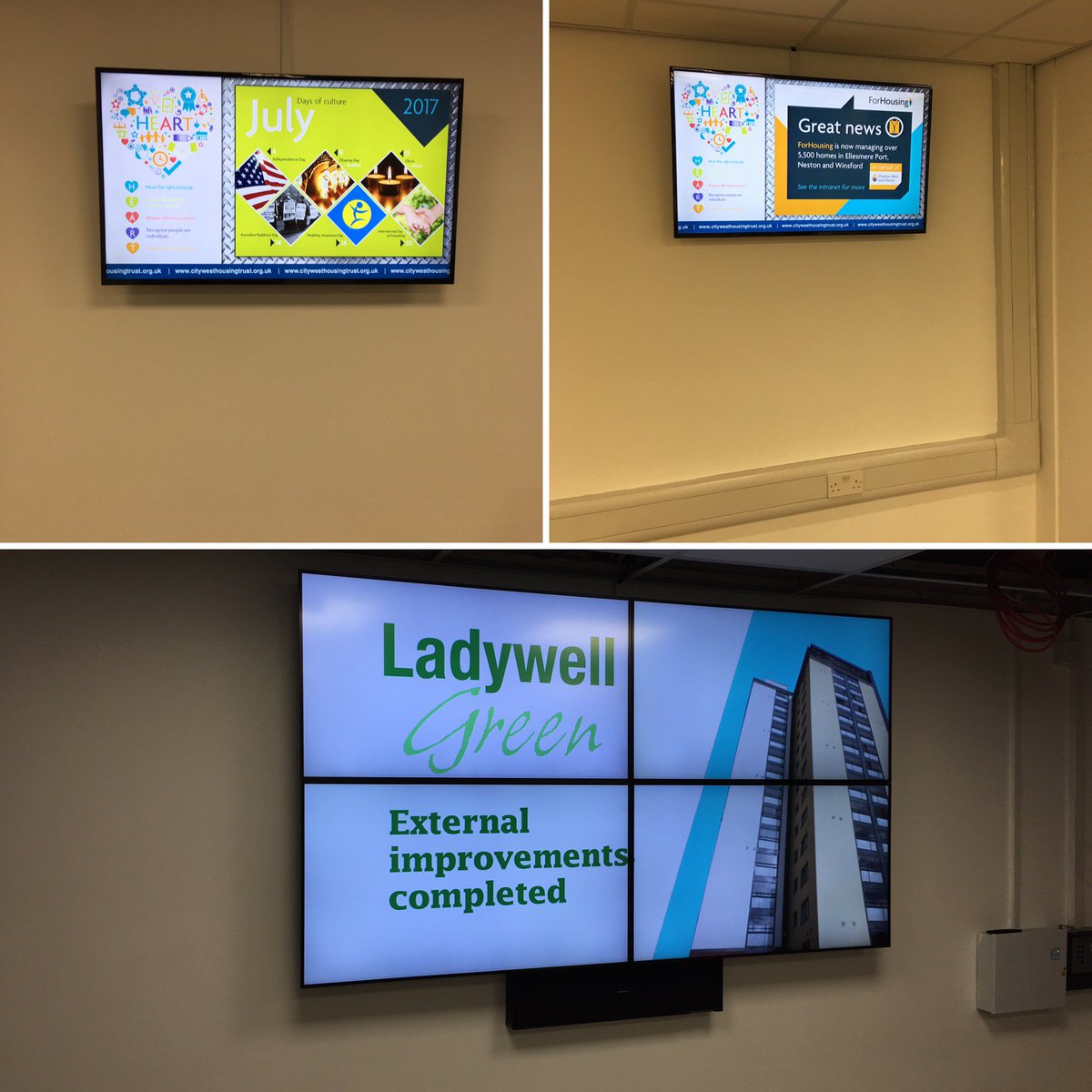 an4group's tweet photo. We have been at ForViva's new site in Little Hulton installing 2 single screens &amp; a media wall #an4 #media #wall #information #manchester https://t.co/sa29Uw4URb