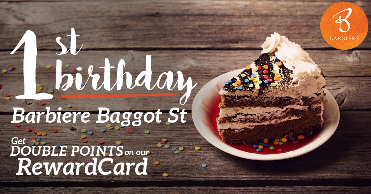 barbieredublin's tweet photo. To celebrate our 1st birthday in Baggot St on Fri, we’ll be giving out DOUBLE POINTS on our RewardCard &amp; a slice of cake with your espresso! https://t.co/jikLtG1aEG