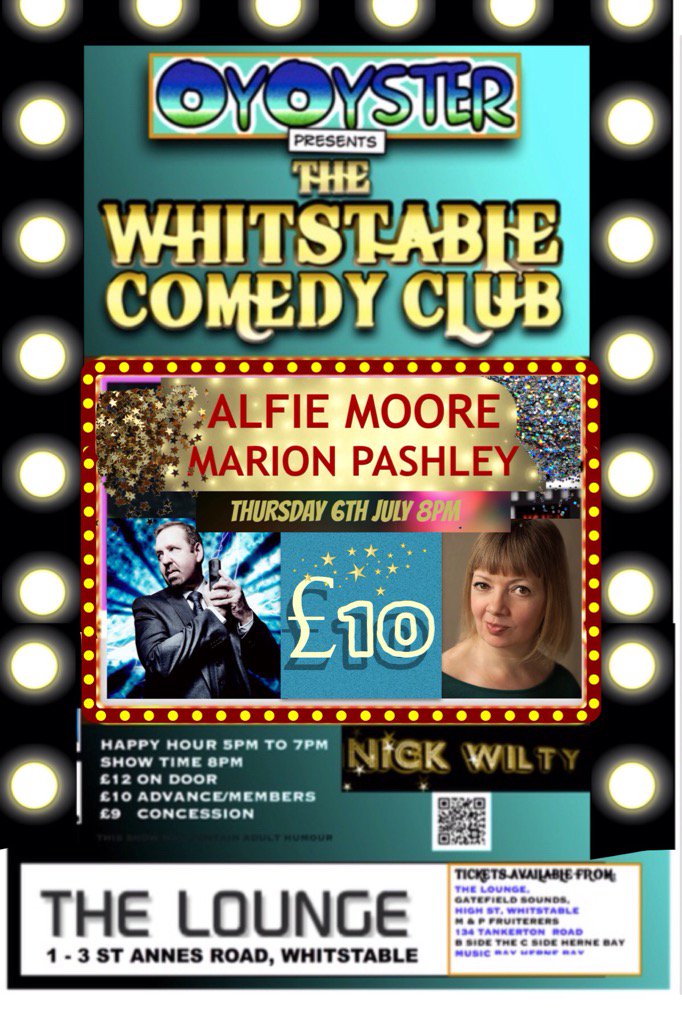 Very much looking forward to the gig tonight at Whitstable Comedy Club. BBC radio 4 Star Alfie Moore &amp; Marion Pashley