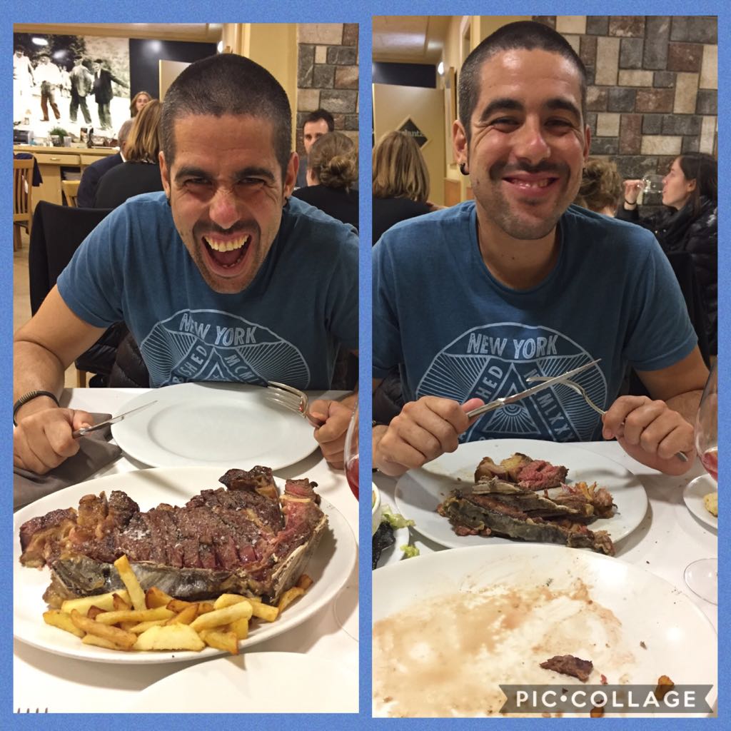 #LaIsla y como no,  del dicho al hecho, disfrutando de una buena txuleta nada más llegar con Eider, Ojo que no perdí la pulsera en la isla!