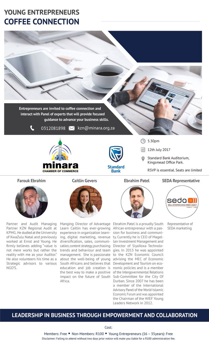 minarac's tweet photo. Young Entrepreneurs Coffee Connection  with Panel of Experts, Seats are limited!
advance your Business skills. https://t.co/cHQHjO3BDl